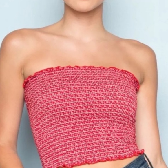 Brandy Melville Red Flowery Tube Top - Picture 2 of 5